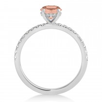 Oval Morganite & Diamond Single Row Hidden Halo Engagement Ring 18k White Gold (0.68ct)