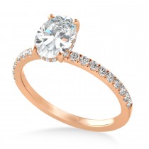 Oval Moissanite & Diamond Single Row Hidden Halo Engagement Ring 14k Rose Gold (0.68ct)