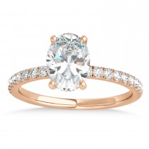 Oval Moissanite & Diamond Single Row Hidden Halo Engagement Ring 14k Rose Gold (0.68ct)
