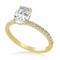 Oval Moissanite & Diamond Single Row Hidden Halo Engagement Ring 14k Yellow Gold (0.68ct)