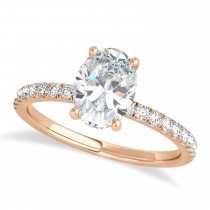 Oval Moissanite & Diamond Single Row Hidden Halo Engagement Ring 18k Rose Gold (0.68ct)