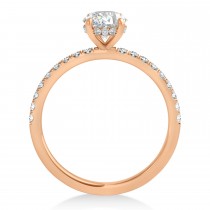 Oval Moissanite & Diamond Single Row Hidden Halo Engagement Ring 18k Rose Gold (0.68ct)