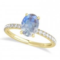 Oval Moonstone & Diamond Single Row Hidden Halo Engagement Ring 14k Yellow Gold (0.68ct)