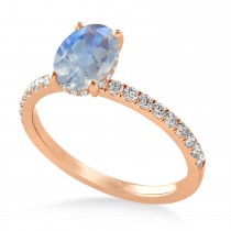 Oval Moonstone & Diamond Single Row Hidden Halo Engagement Ring 18k Rose Gold (0.68ct)