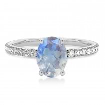 Oval Moonstone & Diamond Single Row Hidden Halo Engagement Ring Platinum (0.68ct)