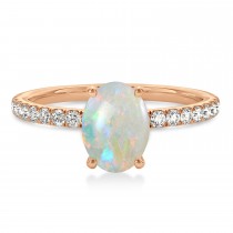 Oval Opal & Diamond Single Row Hidden Halo Engagement Ring 14k Rose Gold (0.68ct)