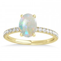 Oval Opal & Diamond Single Row Hidden Halo Engagement Ring 18k Yellow Gold (0.68ct)