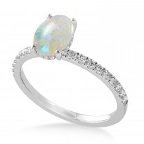 Oval Opal & Diamond Single Row Hidden Halo Engagement Ring Platinum (0.68ct)