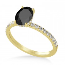Oval Onyx & Diamond Single Row Hidden Halo Engagement Ring 14k Yellow Gold (0.68ct)