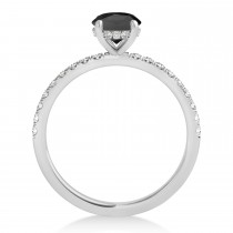 Oval Onyx & Diamond Single Row Hidden Halo Engagement Ring Palladium (0.68ct)