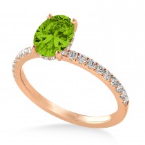 Oval Peridot & Diamond Single Row Hidden Halo Engagement Ring 14k Rose Gold (0.68ct)