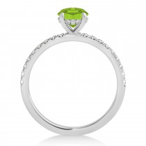 Oval Peridot & Diamond Single Row Hidden Halo Engagement Ring 18k White Gold (0.68ct)