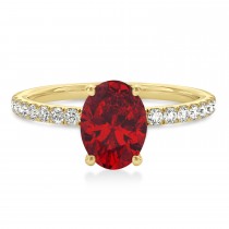 Oval Ruby & Diamond Single Row Hidden Halo Engagement Ring 14k Yellow Gold (0.68ct)