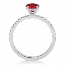 Oval Ruby & Diamond Single Row Hidden Halo Engagement Ring 18k White Gold (0.68ct)
