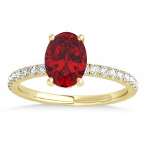 Oval Ruby & Diamond Single Row Hidden Halo Engagement Ring 18k Yellow Gold (0.68ct)