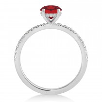 Oval Ruby & Diamond Single Row Hidden Halo Engagement Ring Platinum (0.68ct)