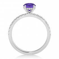 Oval Tanzanite & Diamond Single Row Hidden Halo Engagement Ring 14k White Gold (0.68ct)
