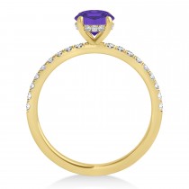 Oval Tanzanite & Diamond Single Row Hidden Halo Engagement Ring 14k Yellow Gold (0.68ct)
