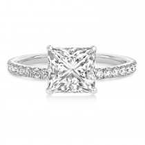 Princess Diamond Single Row Hidden Halo Engagement Ring 14k White Gold (0.81ct)