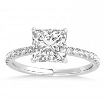 Princess Diamond Single Row Hidden Halo Engagement Ring 14k White Gold (0.81ct)