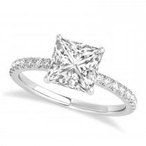 Princess Diamond Single Row Hidden Halo Engagement Ring 18k White Gold (0.81ct)