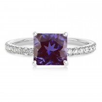 Princess Alexandrite & Diamond Single Row Hidden Halo Engagement Ring 14k White Gold (0.81ct)