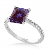 Princess Alexandrite & Diamond Single Row Hidden Halo Engagement Ring 14k White Gold (0.81ct)
