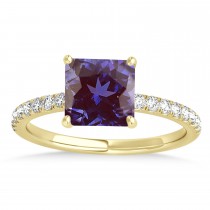 Princess Alexandrite & Diamond Single Row Hidden Halo Engagement Ring 14k Yellow Gold (0.81ct)