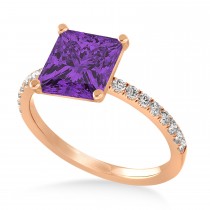 Princess Amethyst & Diamond Single Row Hidden Halo Engagement Ring 14k Rose Gold (0.81ct)