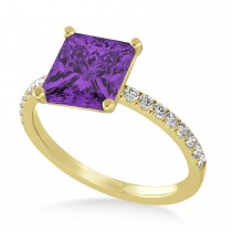 Princess Amethyst & Diamond Single Row Hidden Halo Engagement Ring 14k Yellow Gold (0.81ct)