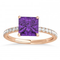 Princess Amethyst & Diamond Single Row Hidden Halo Engagement Ring 18k Rose Gold (0.81ct)