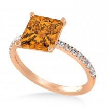 Princess Citrine & Diamond Single Row Hidden Halo Engagement Ring 14k Rose Gold (0.81ct)