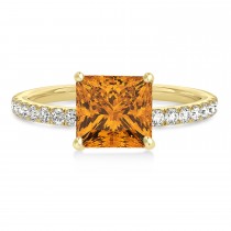 Princess Citrine & Diamond Single Row Hidden Halo Engagement Ring 14k Yellow Gold (0.81ct)