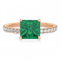 Princess Emerald & Diamond Single Row Hidden Halo Engagement Ring 14k Rose Gold (0.81ct)