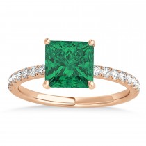 Princess Emerald & Diamond Single Row Hidden Halo Engagement Ring 18k Rose Gold (0.81ct)
