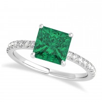 Princess Emerald & Diamond Single Row Hidden Halo Engagement Ring Palladium (0.81ct)