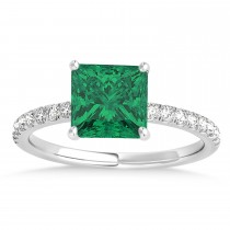 Princess Emerald & Diamond Single Row Hidden Halo Engagement Ring Platinum (0.81ct)