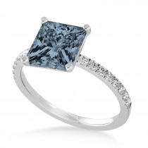 Princess Gray Spinel & Diamond Single Row Hidden Halo Engagement Ring 14k White Gold (0.81ct)