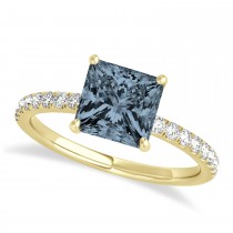Princess Gray Spinel & Diamond Single Row Hidden Halo Engagement Ring 14k Yellow Gold (0.81ct)