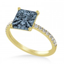 Princess Gray Spinel & Diamond Single Row Hidden Halo Engagement Ring 14k Yellow Gold (0.81ct)