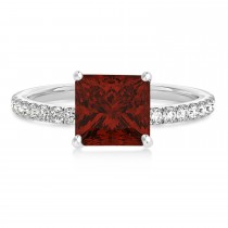 Princess Garnet & Diamond Single Row Hidden Halo Engagement Ring 14k White Gold (0.81ct)