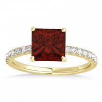 Princess Garnet & Diamond Single Row Hidden Halo Engagement Ring 18k Yellow Gold (0.81ct)