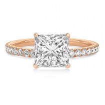 Princess Lab Grown Diamond Single Row Hidden Halo Engagement Ring 14k Rose Gold (0.81ct)