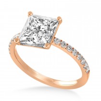 Princess Lab Grown Diamond Single Row Hidden Halo Engagement Ring 14k Rose Gold (0.81ct)