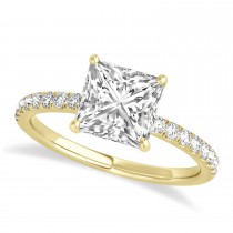 Princess Lab Grown Diamond Single Row Hidden Halo Engagement Ring 18k Yellow Gold (0.81ct)