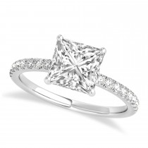 Princess Lab Grown Diamond Single Row Hidden Halo Engagement Ring Platinum (0.81ct)