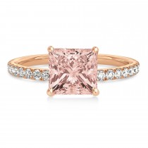 Princess Morganite & Diamond Single Row Hidden Halo Engagement Ring 14k Rose Gold (0.81ct)