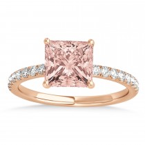 Princess Morganite & Diamond Single Row Hidden Halo Engagement Ring 14k Rose Gold (0.81ct)