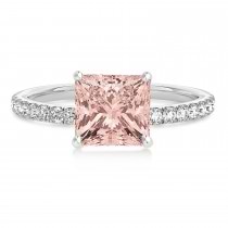 Princess Morganite & Diamond Single Row Hidden Halo Engagement Ring 14k White Gold (0.81ct)