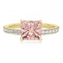 Princess Morganite & Diamond Single Row Hidden Halo Engagement Ring 14k Yellow Gold (0.81ct)